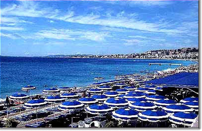 Blue Parasols on Nice Beach